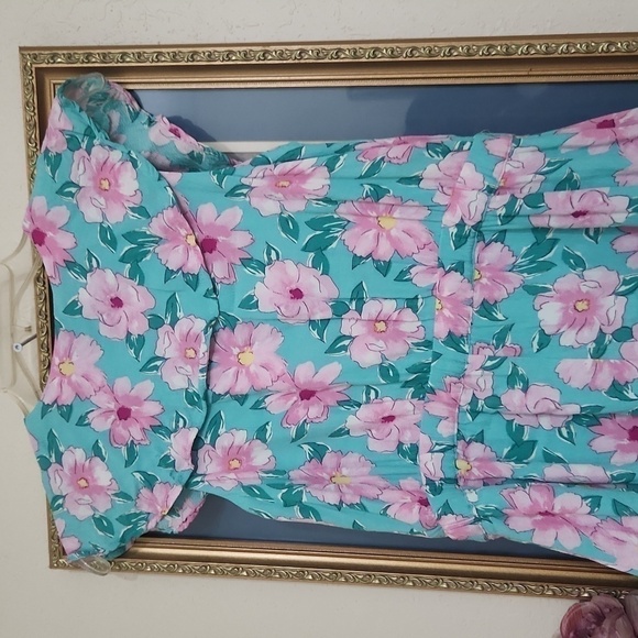 Girls Floral Ruffle Dress in Blue and Pink Garden Party Vacation Summer Spring - Picture 9 of 10